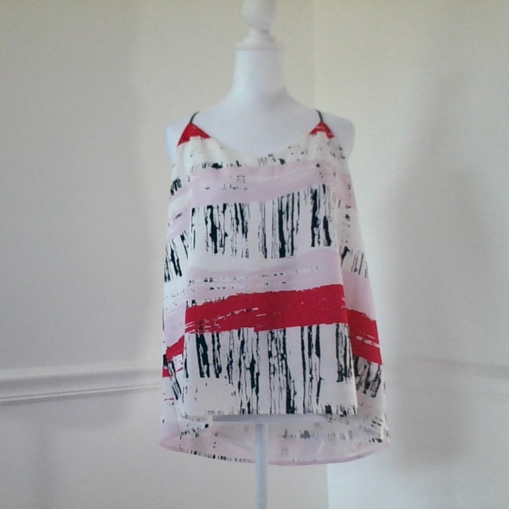 Dalia Geometric Print Spaghetti Strap Top White Black Pink Womens Large